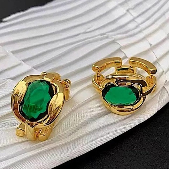NEW GOLD 18K PLATED EMERALD GREEN ADJUSTABLE RESIZABLE RING - Picture 2 of 16